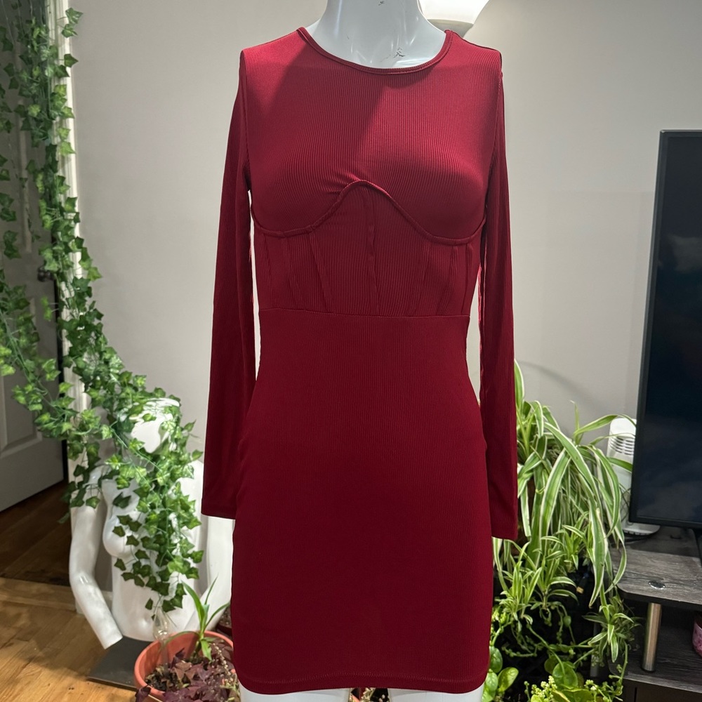 Red courdroy corset dress full sleeve